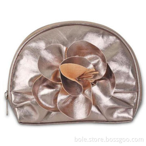 PVC Cosmetic Bag with Flower and Pleat at Front for Decoration, Measures 17 x 3 x 13cm